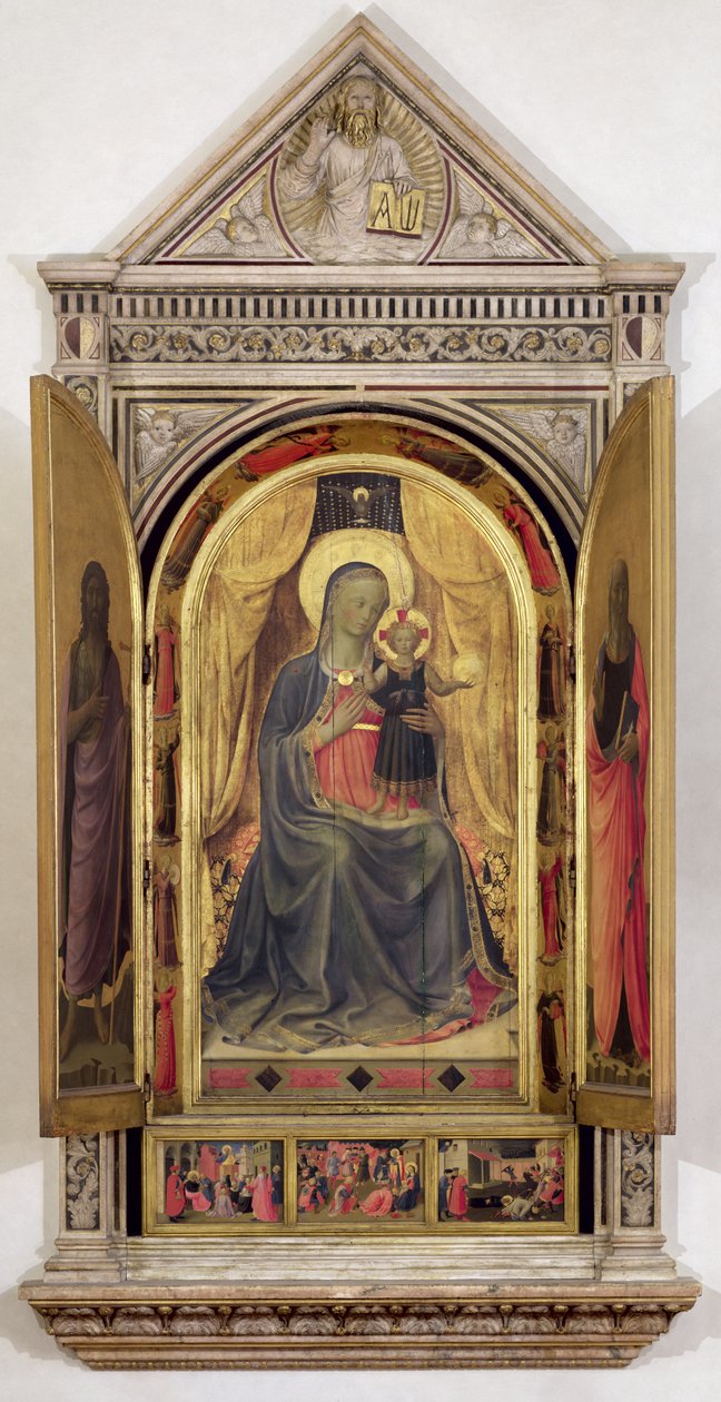 Linaiuoli Üçlü Parçası (açık kepenkli): Vaftizci Yahya ve Aziz Mark ile tahtta oturan Bakire ve Çocuk, 1433 (panelde tempera) (ayrıntılar için bkz. 119416) by Fra Angelico