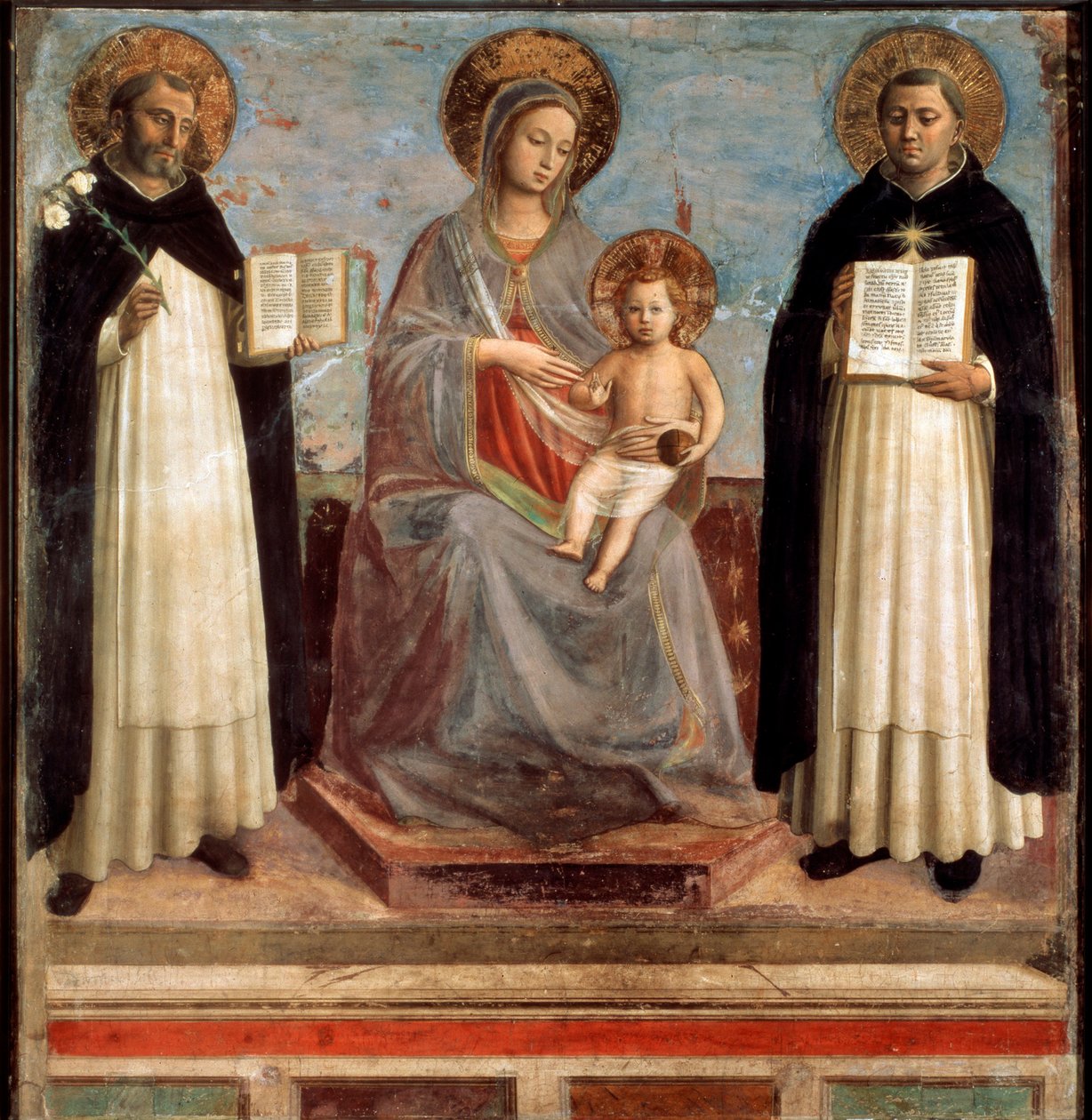 Aziz Dominicus ve Thomas Aquinas ile Bakire ve Çocuk, 1424-1430 by Fra Angelico