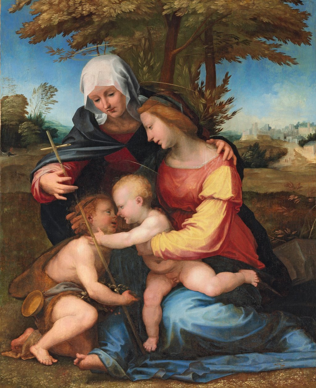 Aziz Elizabeth ve bebek Vaftizci Yahya ile bir manzarada Madonna ve Çocuk, 1516 by Fra Bartolomeo