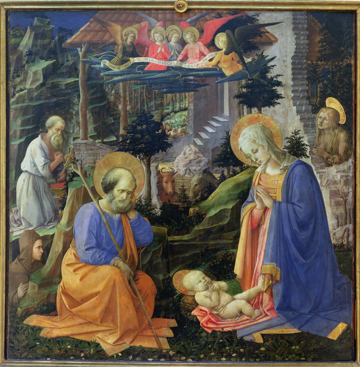 SS ile Çocuğun Hayranlığı. Hilary, Jerome, Mary Magdalene ve Melekler (panelde mizaç) by Fra Filippo Lippi