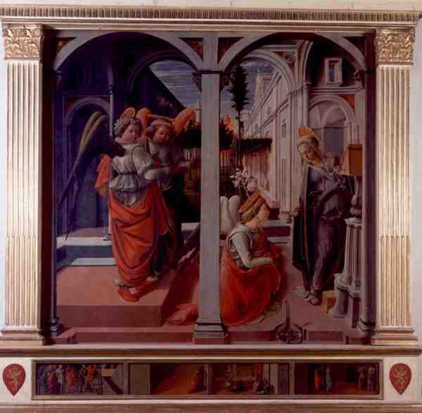 Müjde, c.1445 (panelde yağ) (ayrıca bkz. 80047) (ayrıntılar için bkz. 99684 ve 99686) by Fra Filippo Lippi