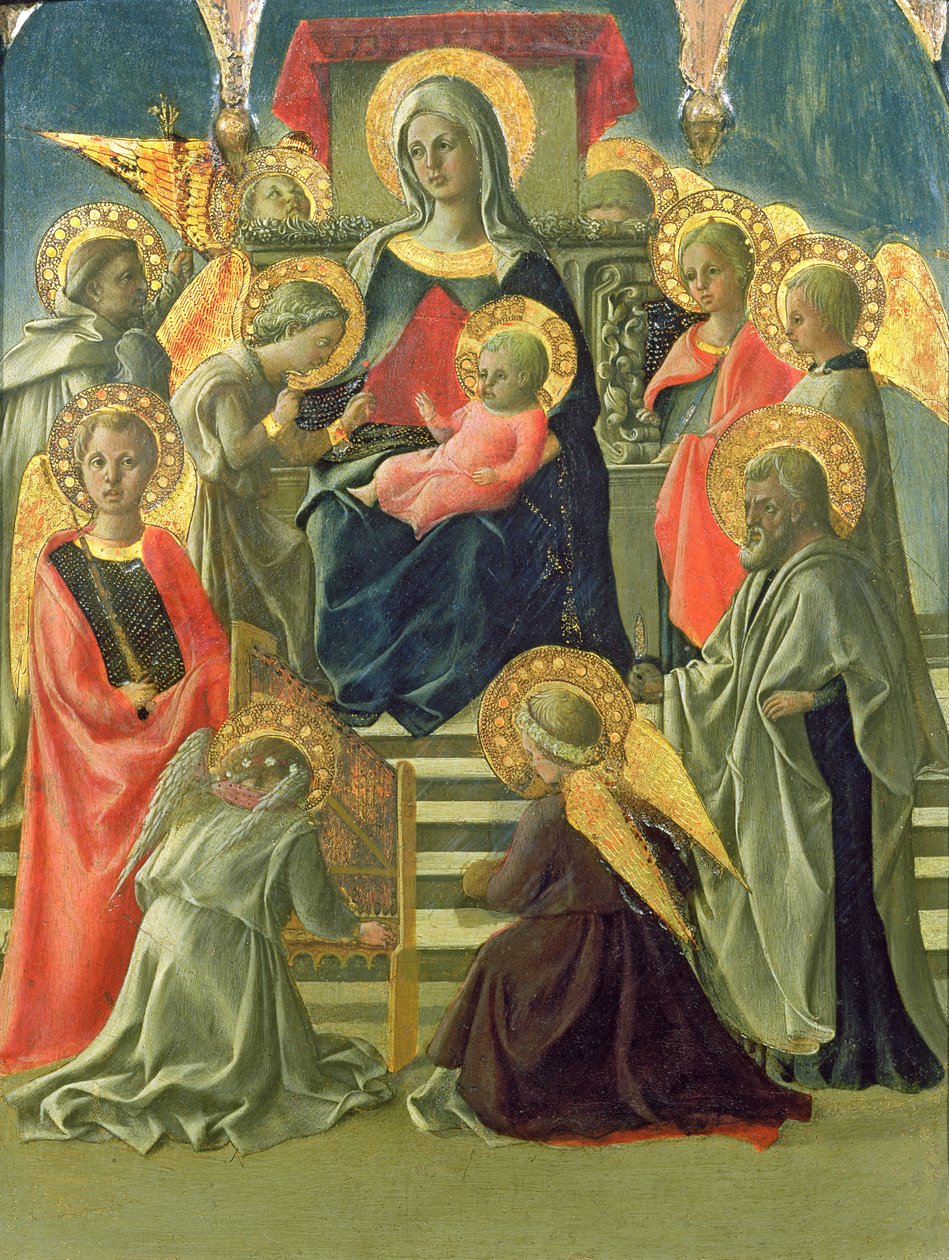 Melekler ve Azizler ile Enthroned Madonna ve Çocuk (panelde mizaç) (ayrıca bkz. 63779) by Fra Filippo Lippi