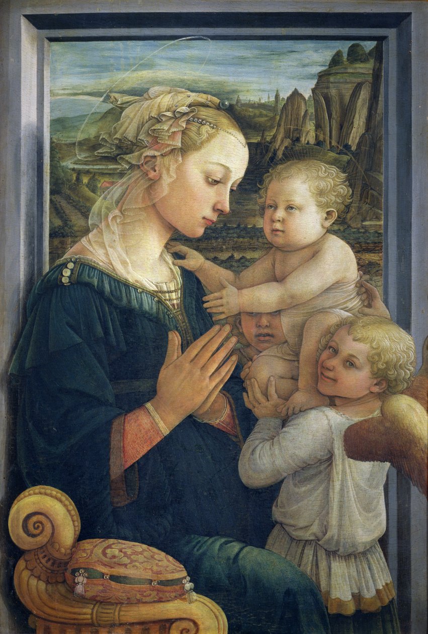 Madonna and Child with Angels, c.1455 (panelde mizaç) by Fra Filippo Lippi