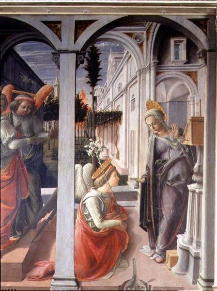 Müjde, Melek Cebrail ve Bakire detayı by Fra Filippo Lippi