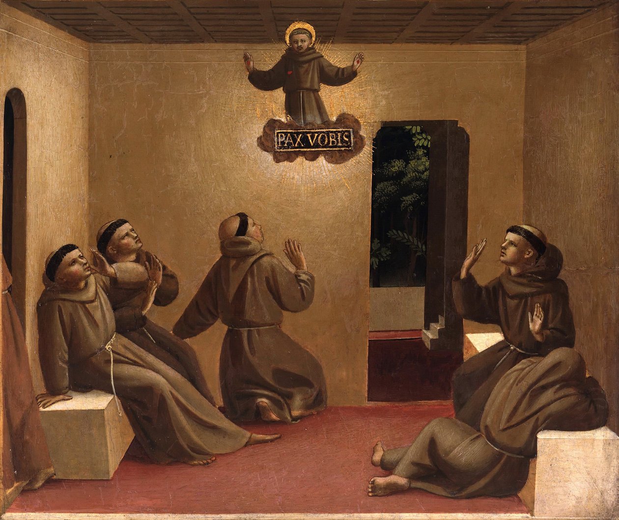 Aziz Francis'in Arles'da Görünüşü, Assisili Aziz Francis'in hayatından sahneler, yaklaşık 1429 by Fra Giovanni Angelico da Fiesole