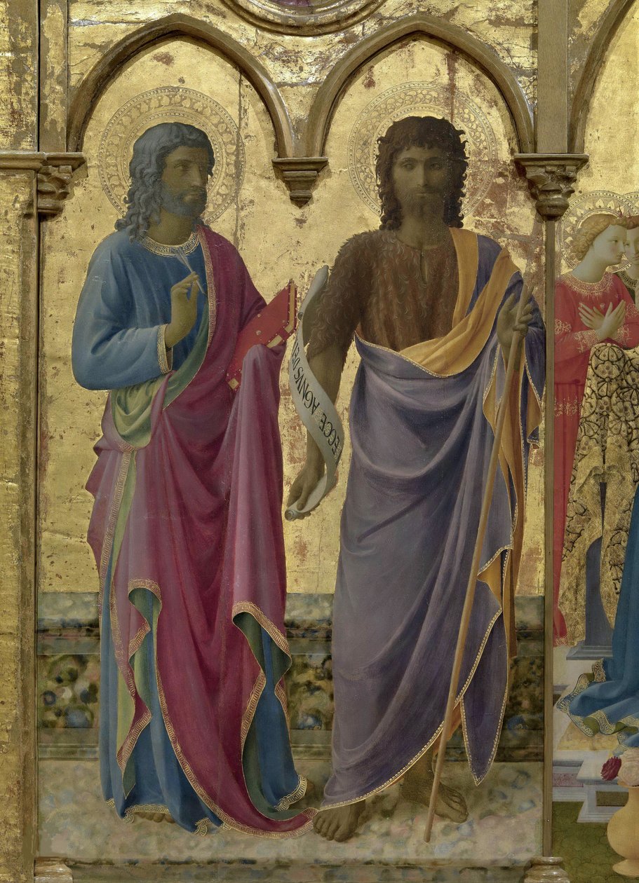 Azizler Vaftizci Yahya ve Evangelist Yahya. Cortona Polyptych, yaklaşık 1437. by Fra Giovanni Angelico da Fiesole