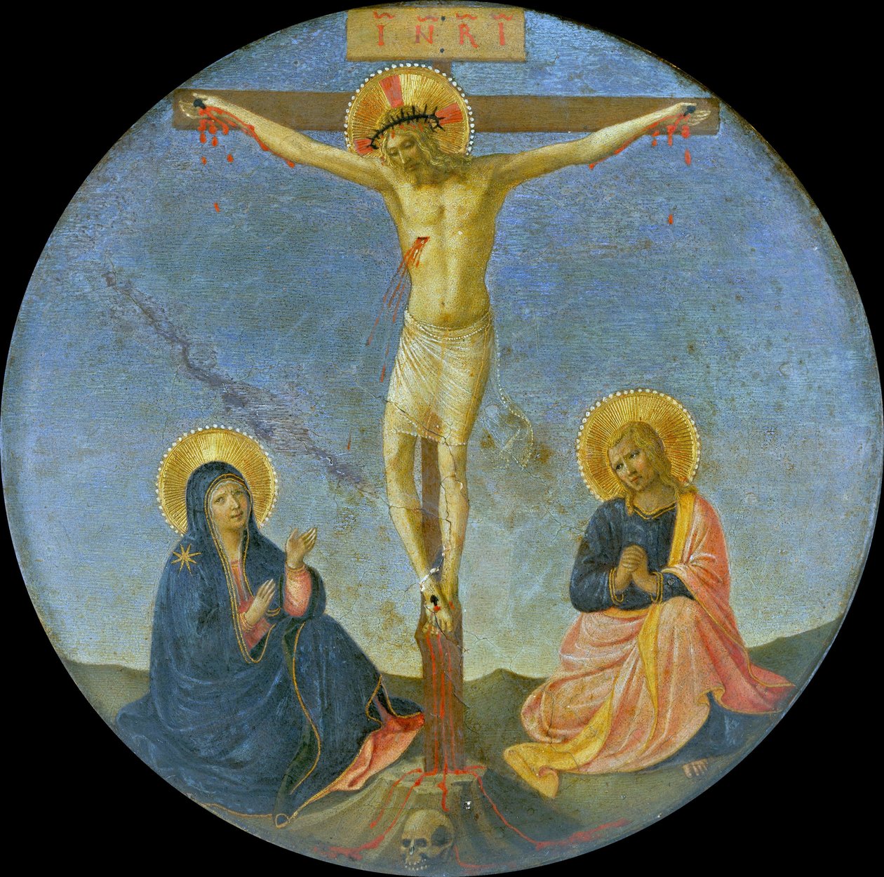 Meryem ve Aziz John Evangelist Tondo ile Çarmıha Gerilme, c. 1440. by Fra Giovanni Angelico da Fiesole