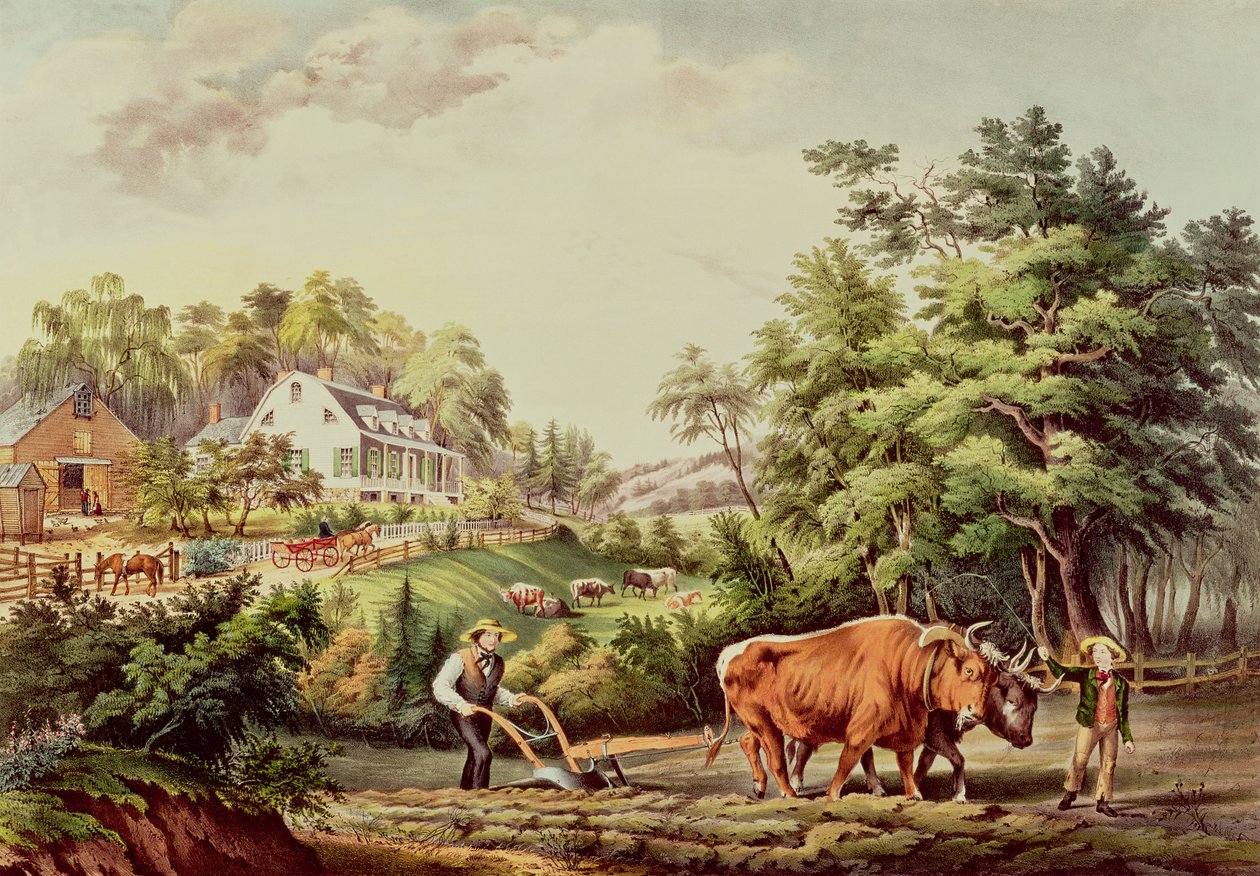 Nathaniel Currier (1813-98) pub tarafından oyulmuş Amerikan Çiftlik Sahneleri. Currier ve Ives, New York tarafından by Frances Flora Bond Palmer