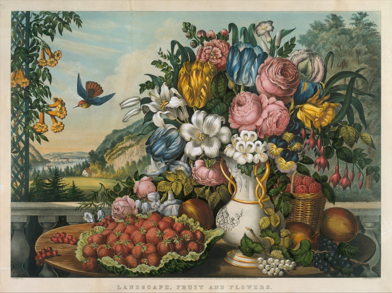 Landscape, Fruit and Flowers, 1862  by Frances Flora Bond Palmer