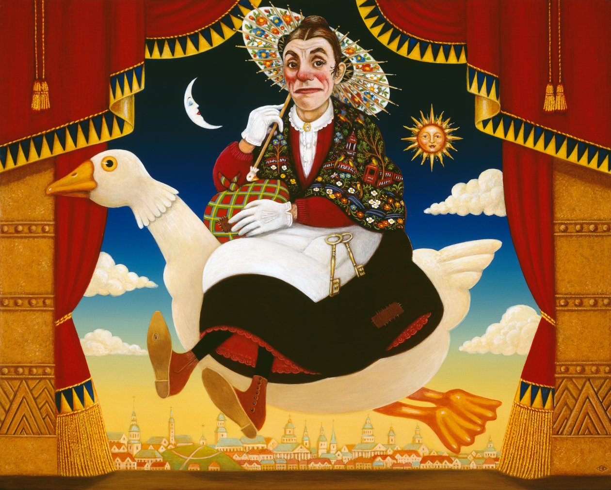 Dan Leno (1860-1904) Anne Kaz olarak, 1996 (panelde yağ ve ılıman) by Frances Broomfield