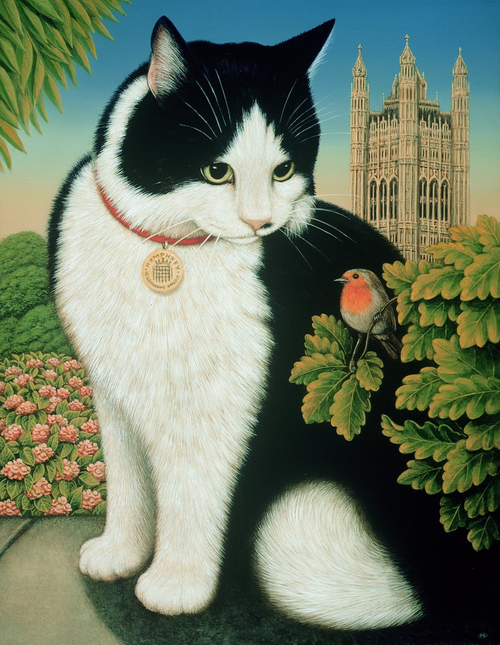 Humphrey, Downing Street Kedisi, 1995 (panelde yağ ve tempera) by Frances Broomfield