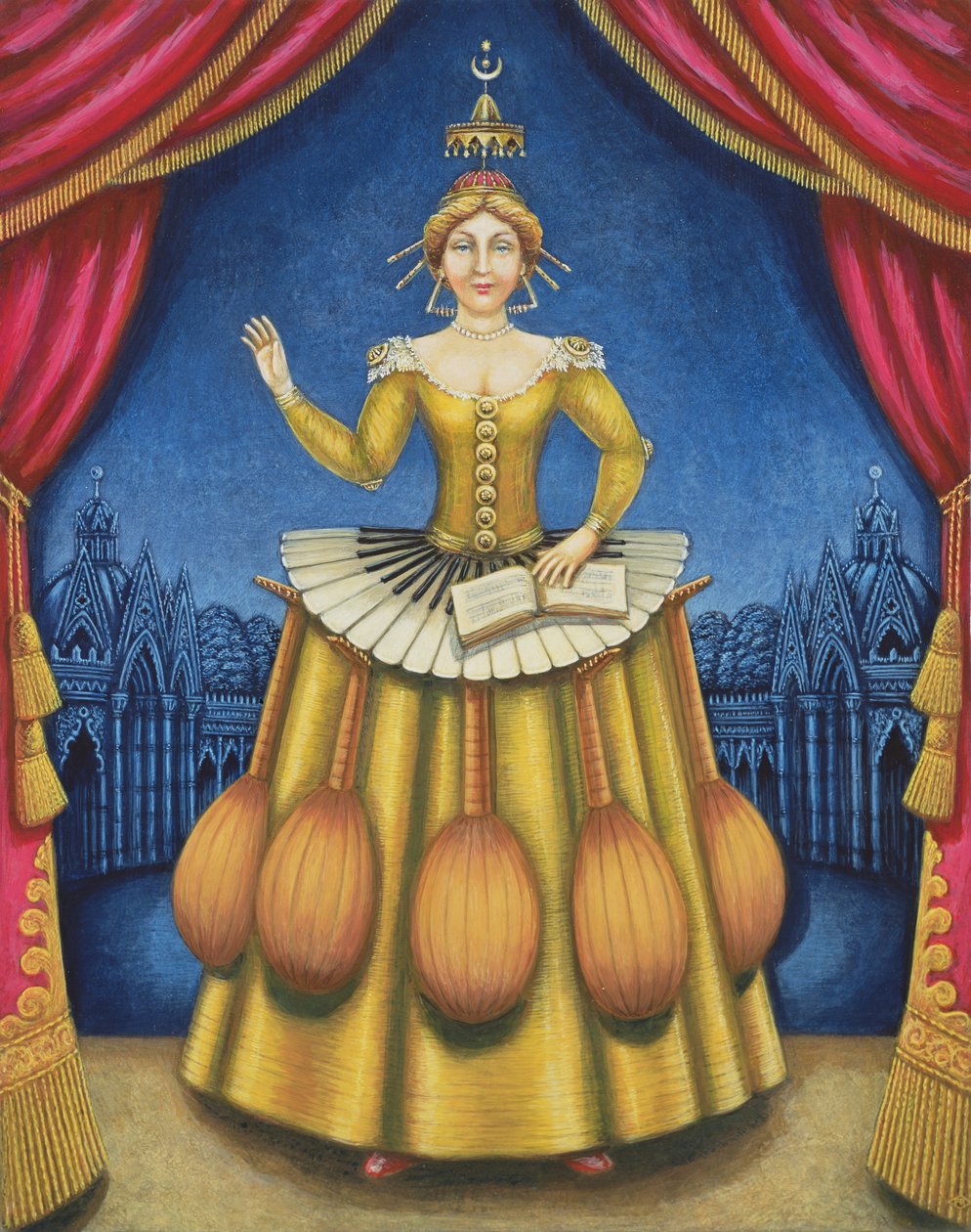 The Musicians Wife, 2002 (panelde yağ ve tempera) by Frances Broomfield