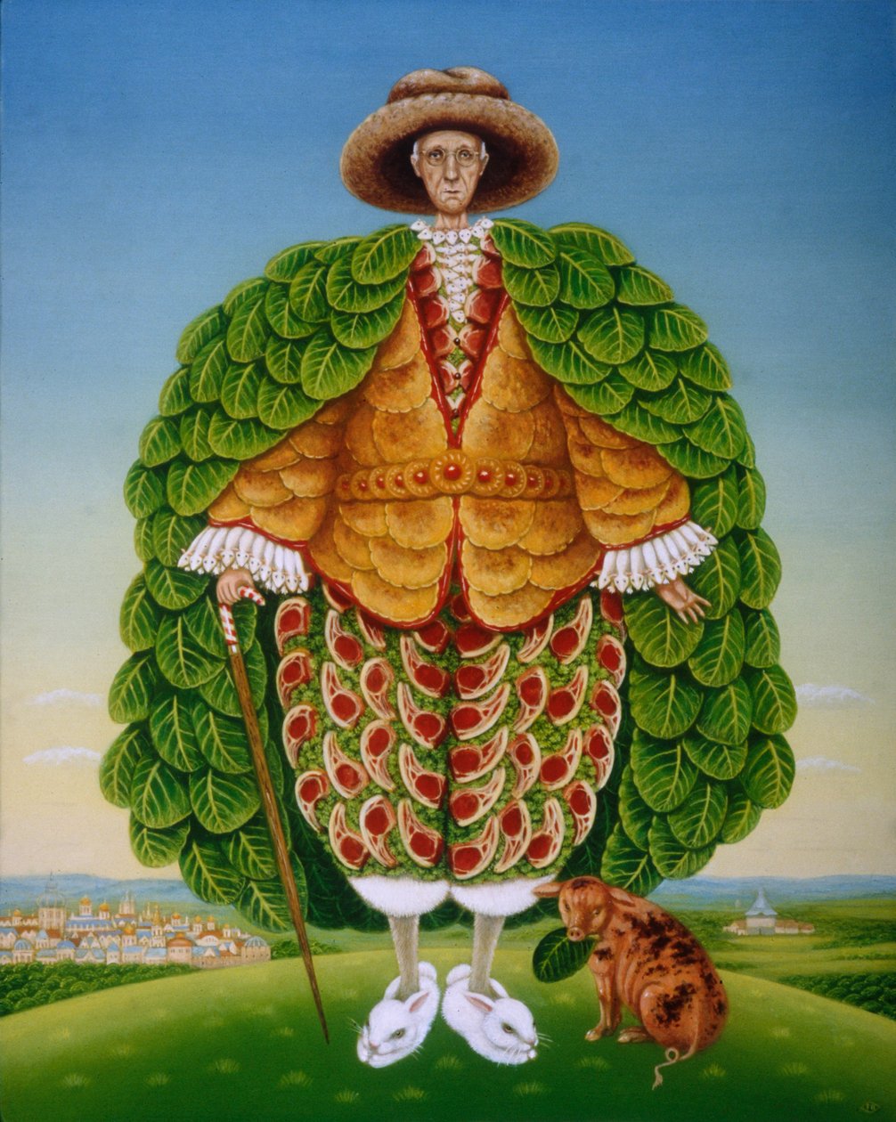 The New Vestments (Ivor Cutler, Edward Lear şiirinde karakter olarak), 1994 (panelde yağlar ve tempera) by Frances Broomfield