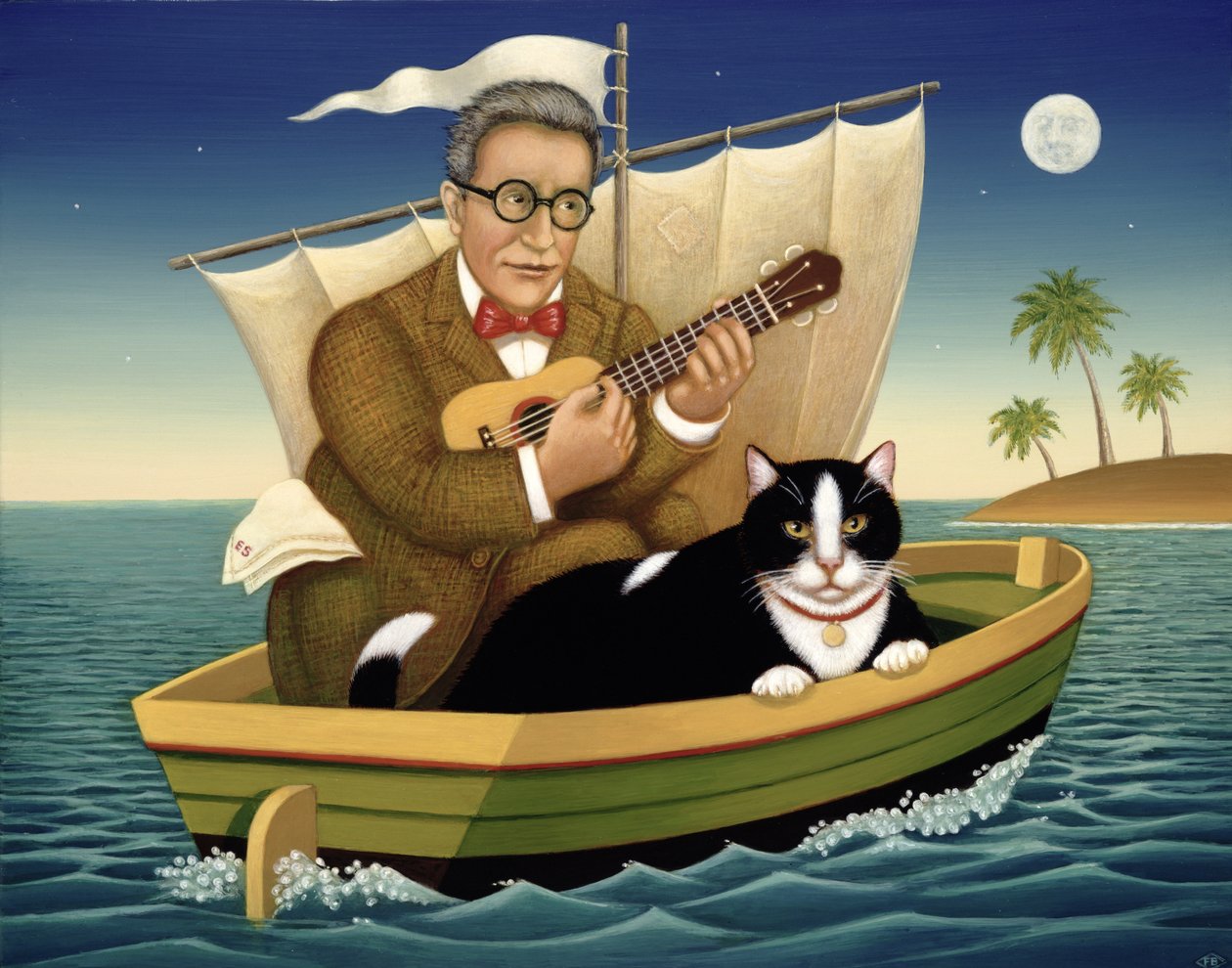 Baykuş ve Pussycat, 1998 (panelde yağ ve tempera) by Frances Broomfield