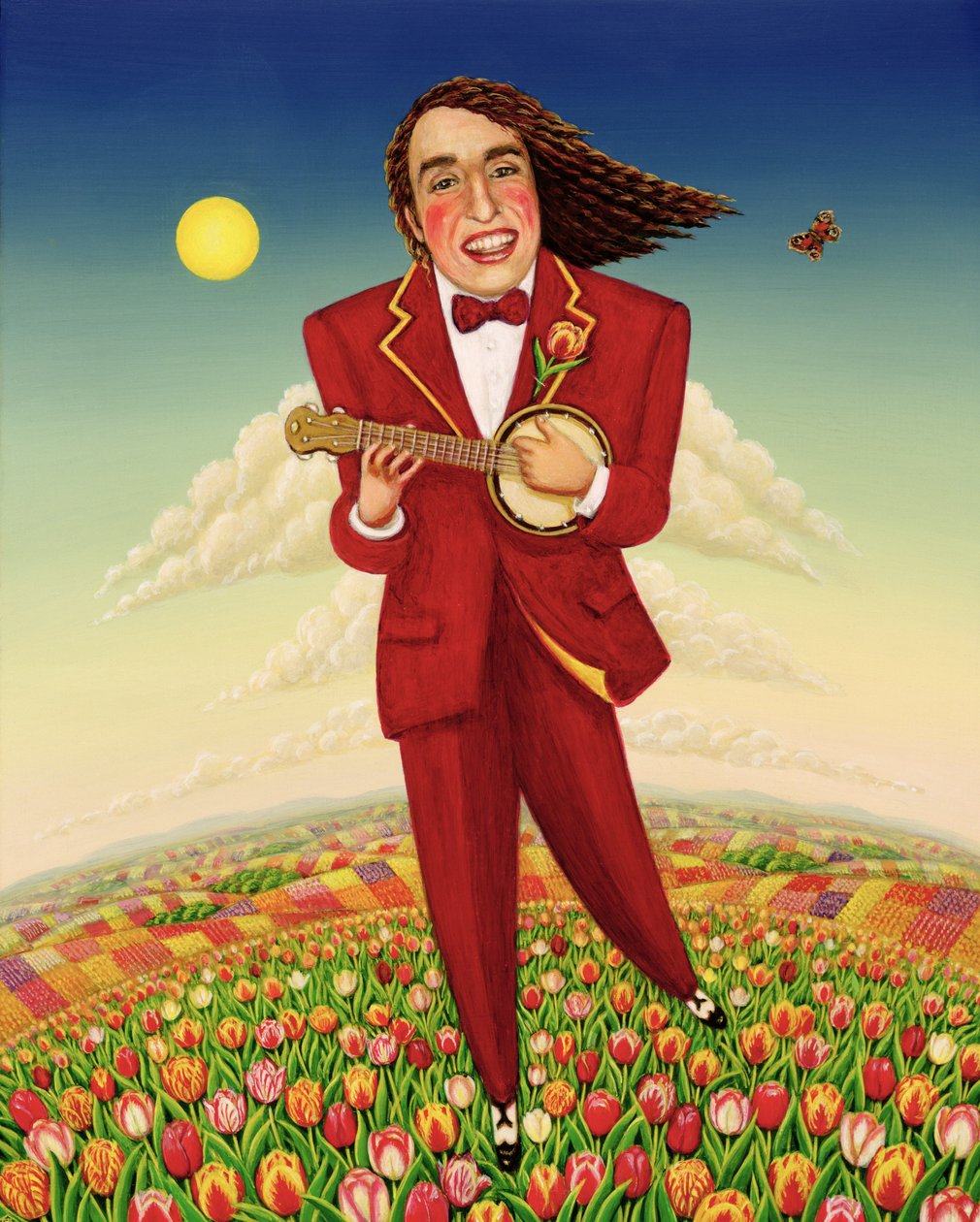 Parmak ucunda Lalelerin İçinden, 2000 (panelde yağ ve tempera) by Frances Broomfield