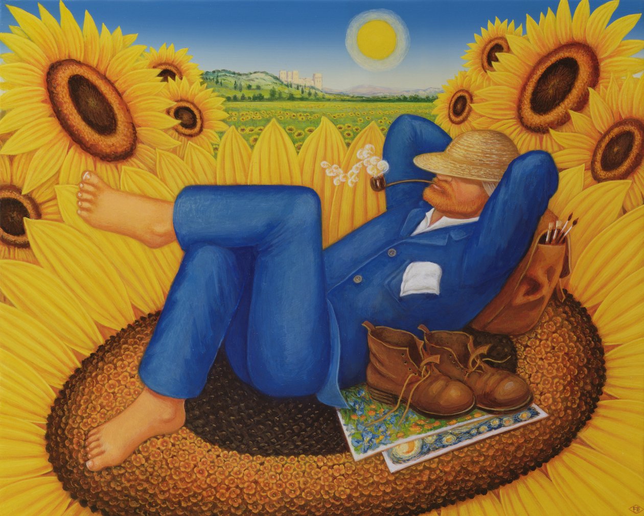 Van Goghs Ayçiçekleri, 1998 (panelde yağ ve tempera) by Frances Broomfield