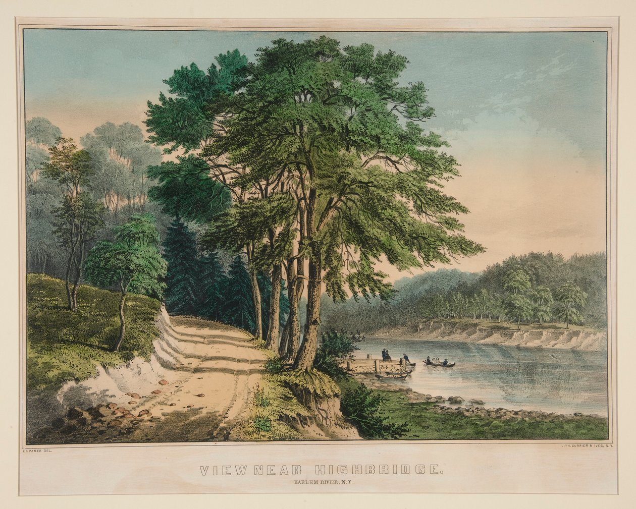 Highbridge Yakın Görünüm. Harlem Nehri, NY by Frances Flora Bond Palmer