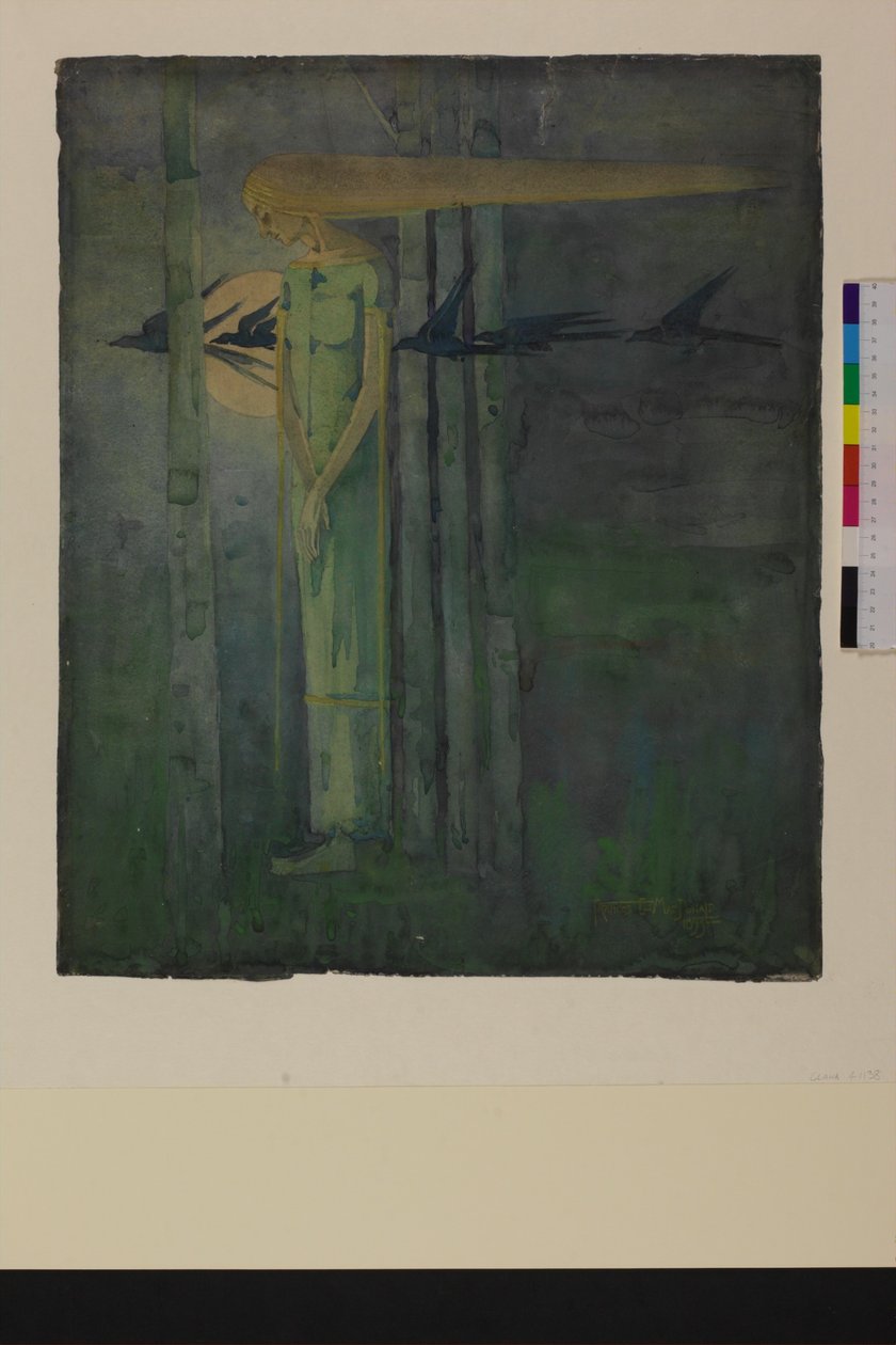 "İll Omen" veya "Doğu Rüzgarında Kuzgunların Ay'dan Geçtiği Kız" 1893 by Frances Macdonald