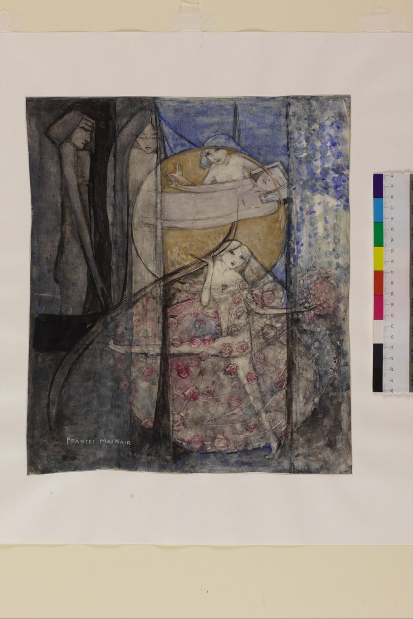 Güneşin Arkasında Duran Kadın, c.1912-15 (kağıt üzerine kalem ve suluboya) by Frances Macdonald