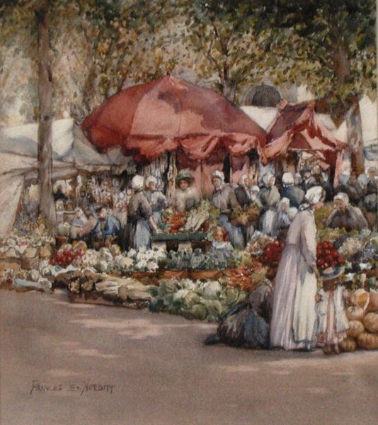 Pazar Günü, Kuzey Fransa c.1910 (kağıt üzerine suluboya) by Frances Nesbitt