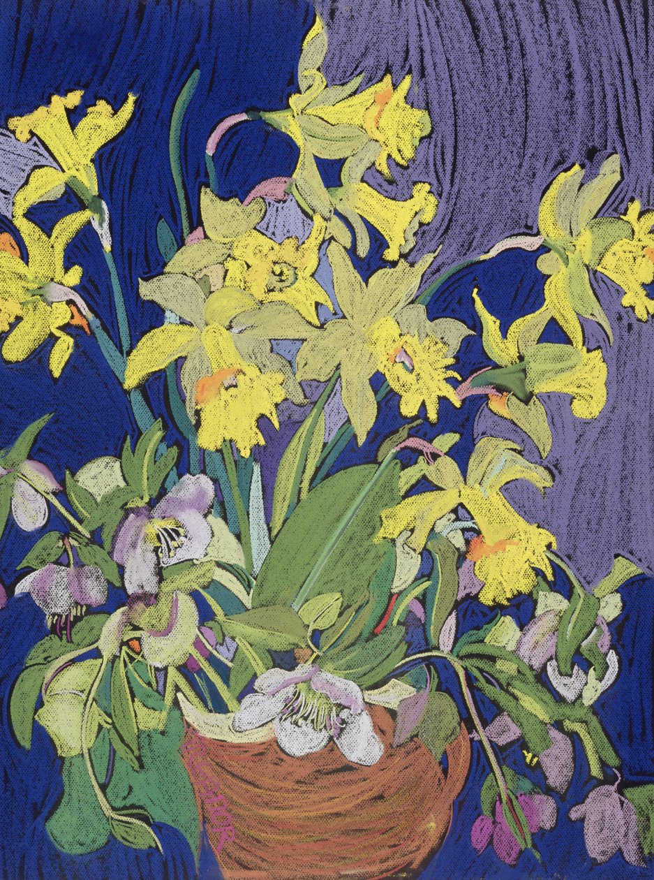 Sürahili Nergis (tahta üzerinde pastel) by Frances Treanor