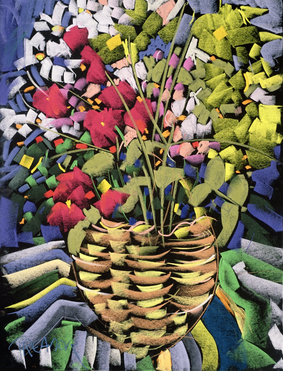 Deco Çiçekler (tahta üzerinde pastel) by Frances Treanor