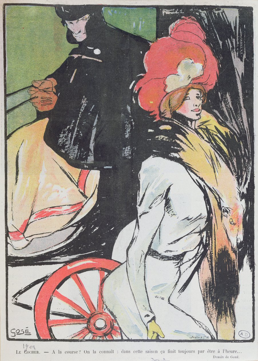 Bir fahişeyle bir taksiciyi tasvir eden çizgi film, 1901 by Francesc Xavier Gosé