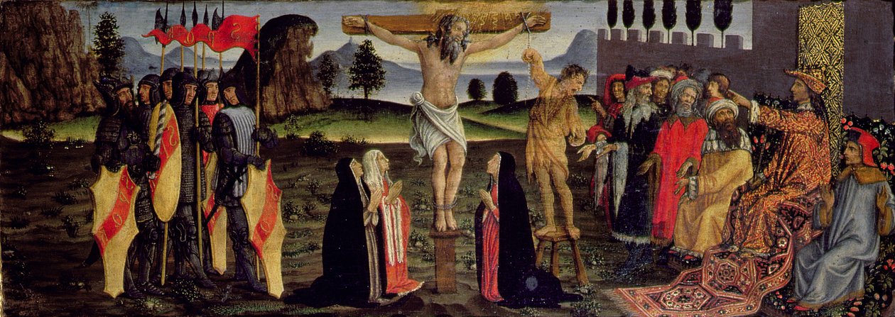 Çarmıha Gerilme, Ayinler Tabernacle'ından predella paneli, c.1484-6 (panelde mizaç) (94757'den detay) by Francesco Botticini