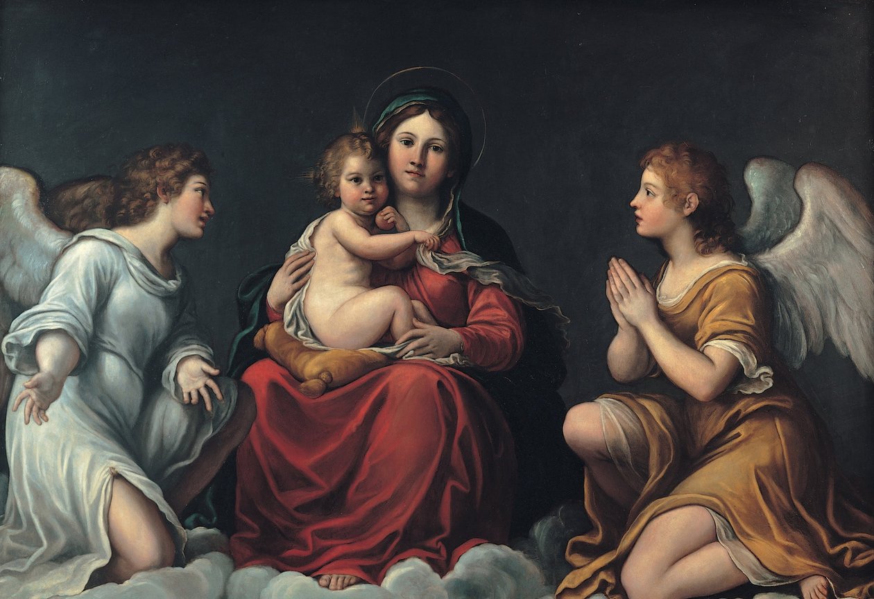 Çocuk ve melekler ile Madonna by Francesco Albani