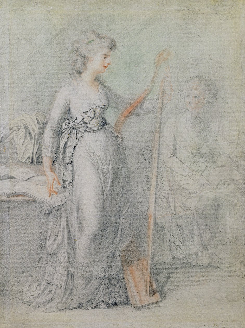 Georgiana, Devonshire Düşesi (siyah kurşun ve kırmızı tebeşir) by Francesco Bartolozzi