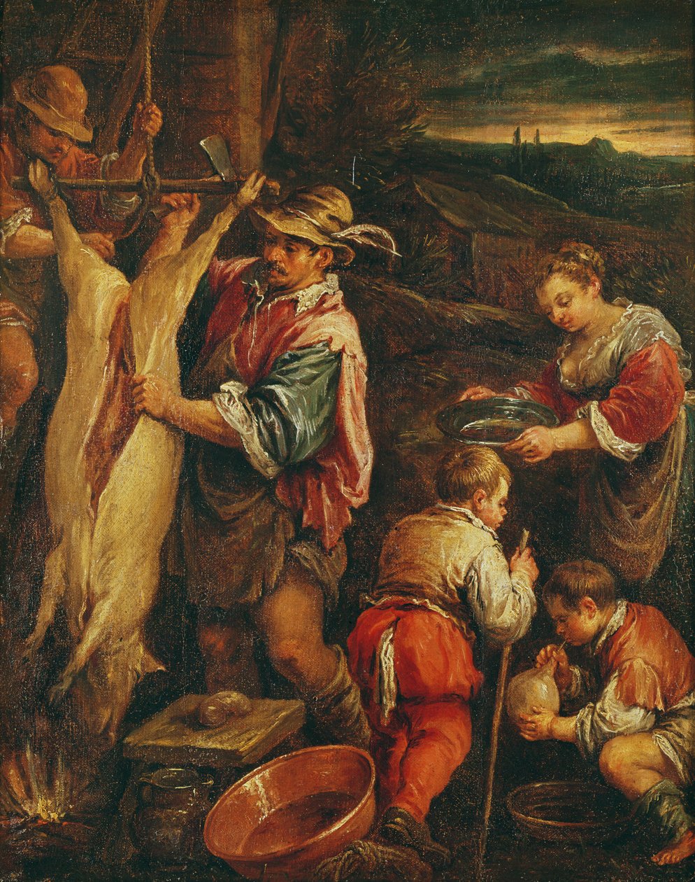 Domuz Derisini Yüzen Köylü by Francesco Bassano