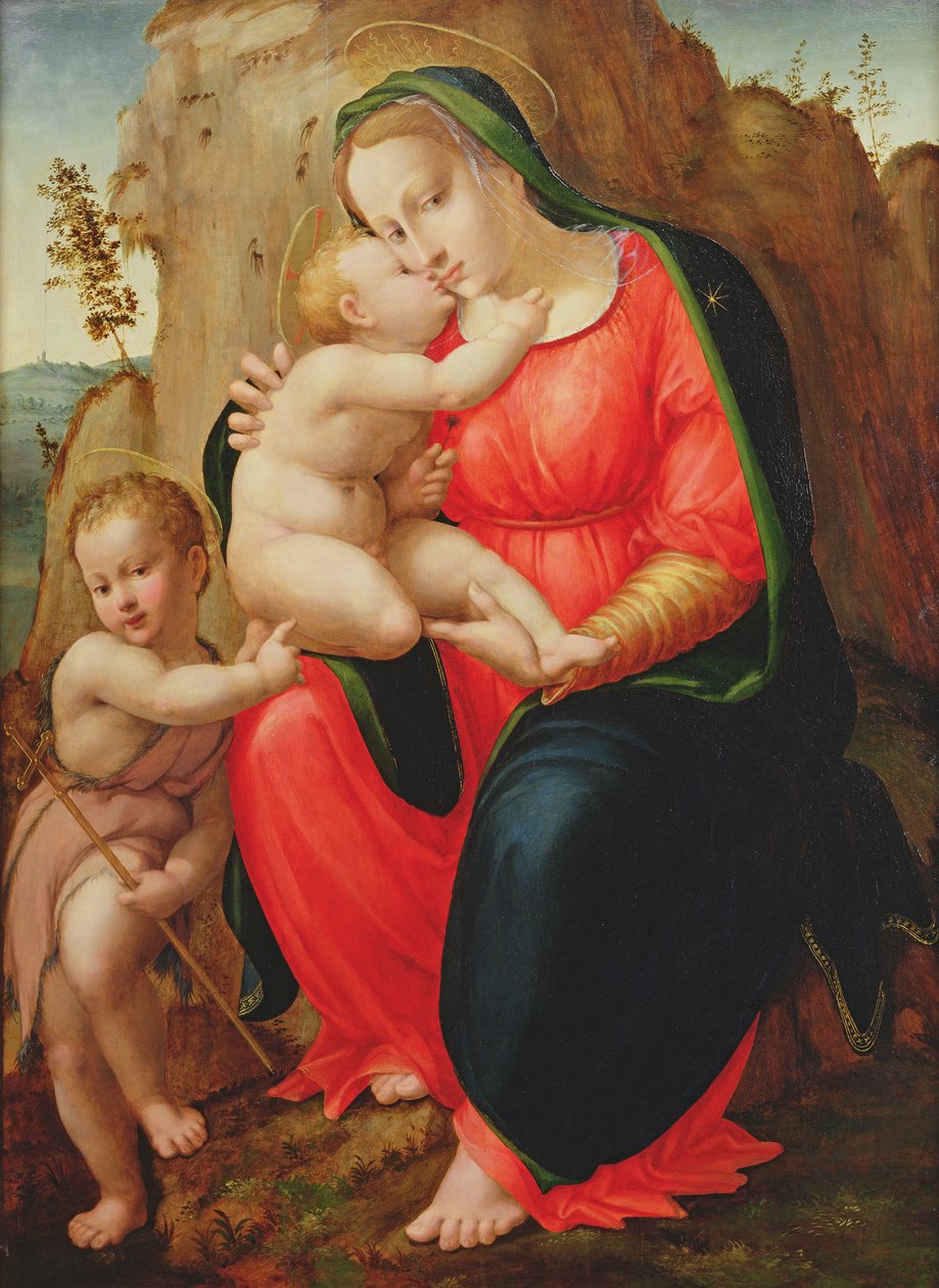 Bir Manzarada Çocuk ve St John ile Madonna by Francesco Granacci