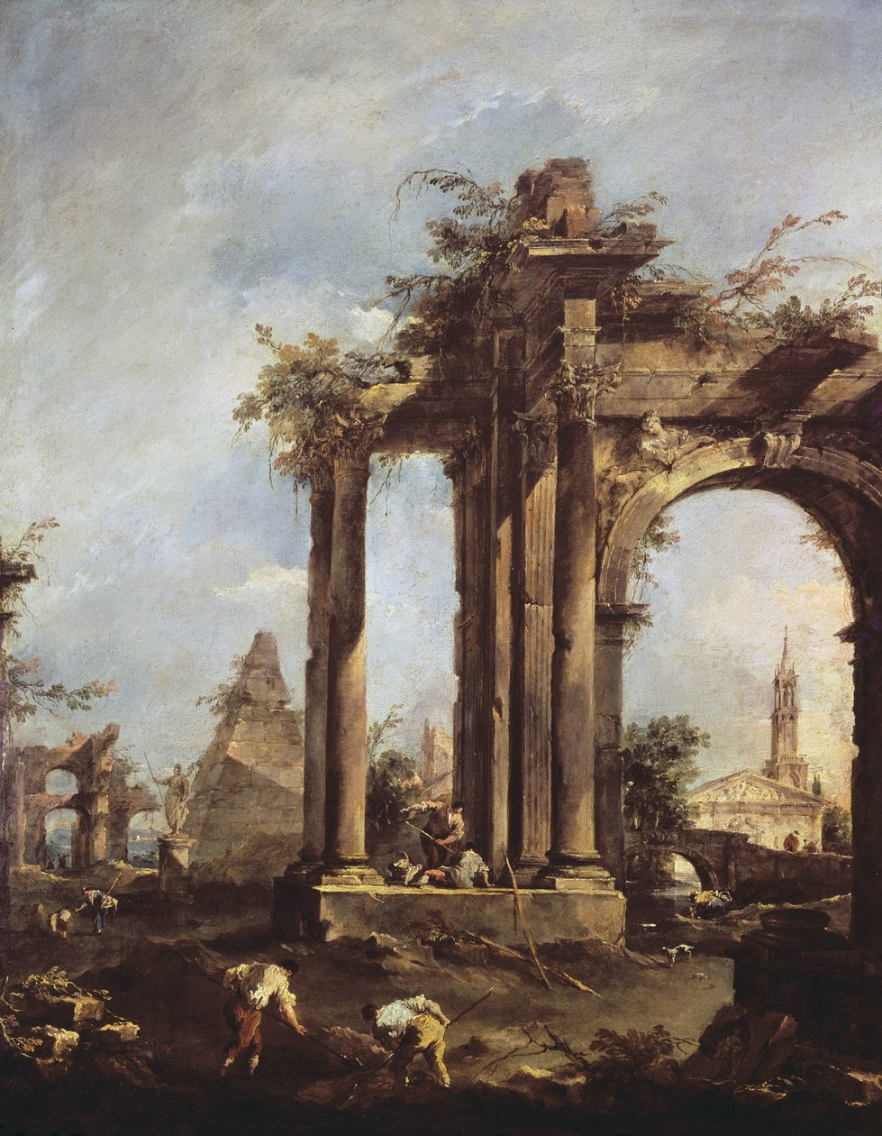 Capriccio, Roma Harabeleri, Piramit ve Figürler, 1760-70 by Francesco Guardi