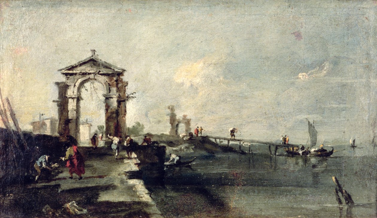 Capriccio with an Arch and Landing Stage, c.1750  by Francesco Guardi