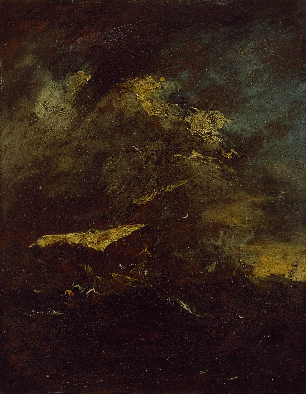 Fırtınada İki Gemi (panelde yağ, çizim olarak monte edilmiş) by Francesco Guardi