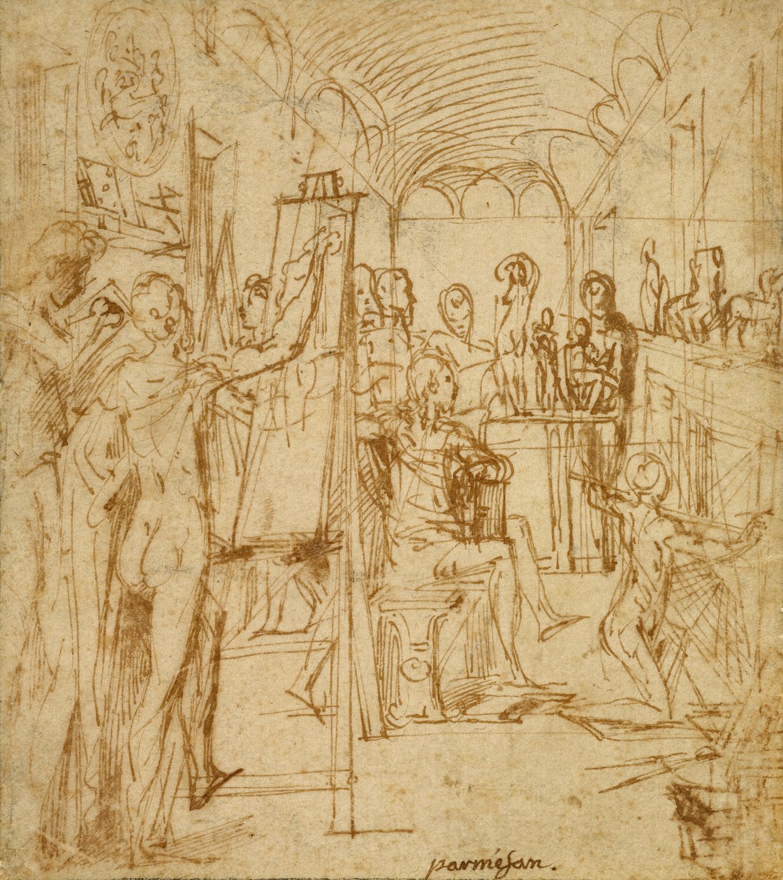 Bir Ressamın Atölyesinin İç Mekanı by Parmigianino