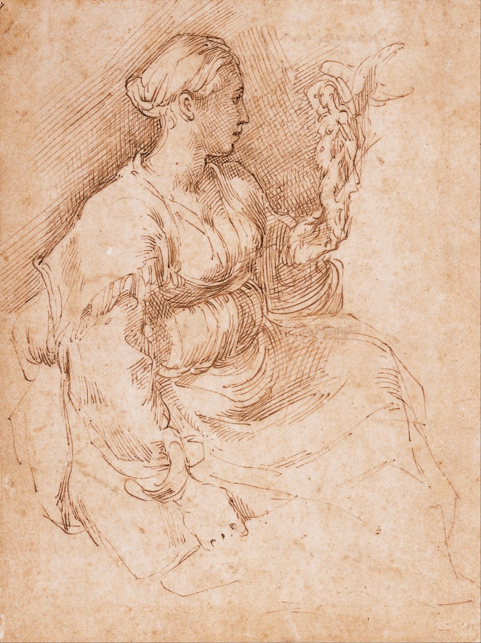 Bir Zafer Heykelciği Tutan Oturan Kadın by Parmigianino