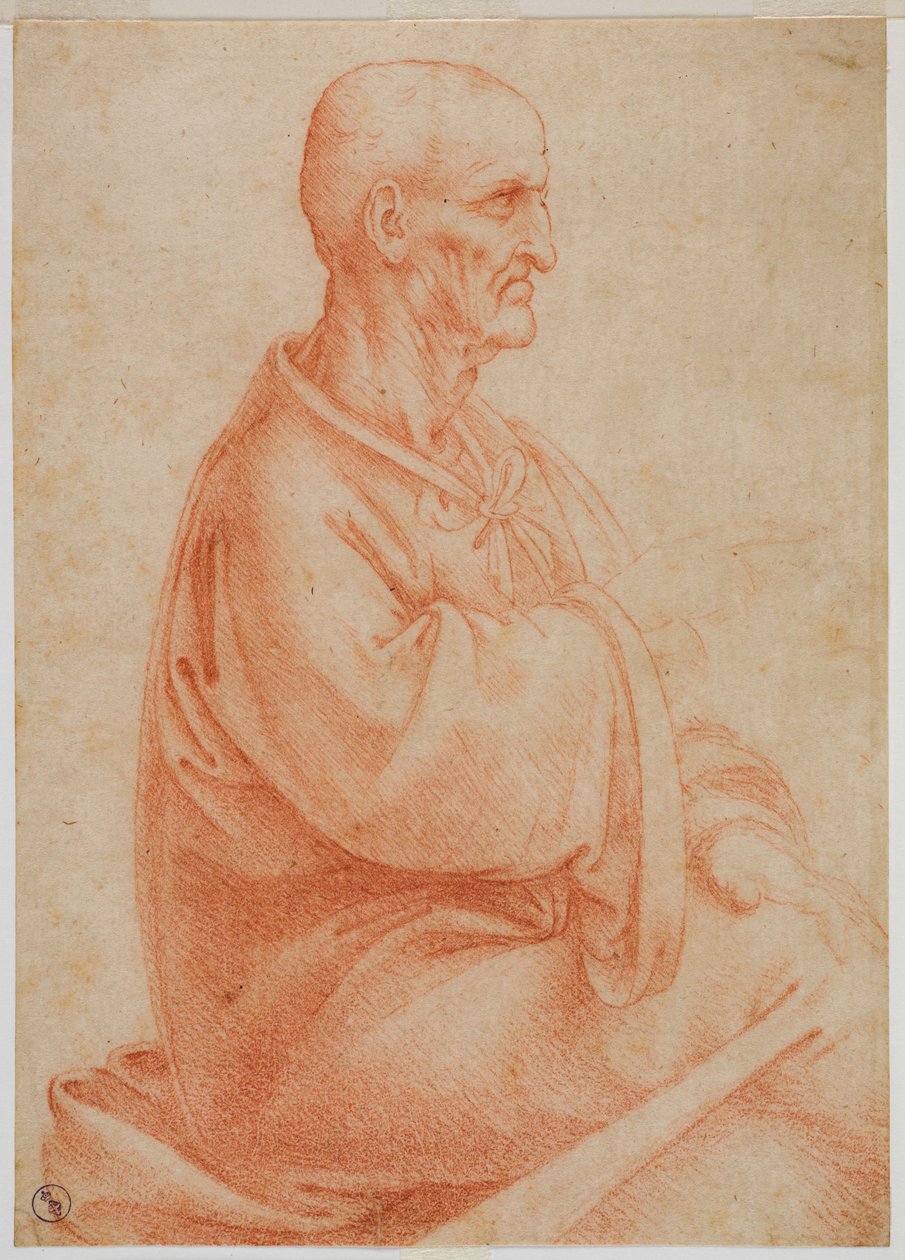 Yandan görülen oturan yaşlı adam, c. 1495 (kağıt üzerinde kan) by Francesco Melzi