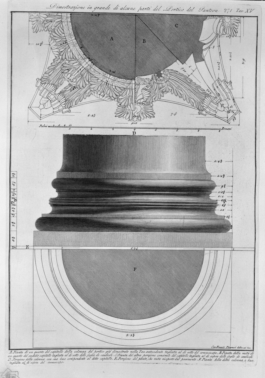 Panteon Portikosunun bazı bölümlerinin büyük gösterimi by Francesco Piranesi