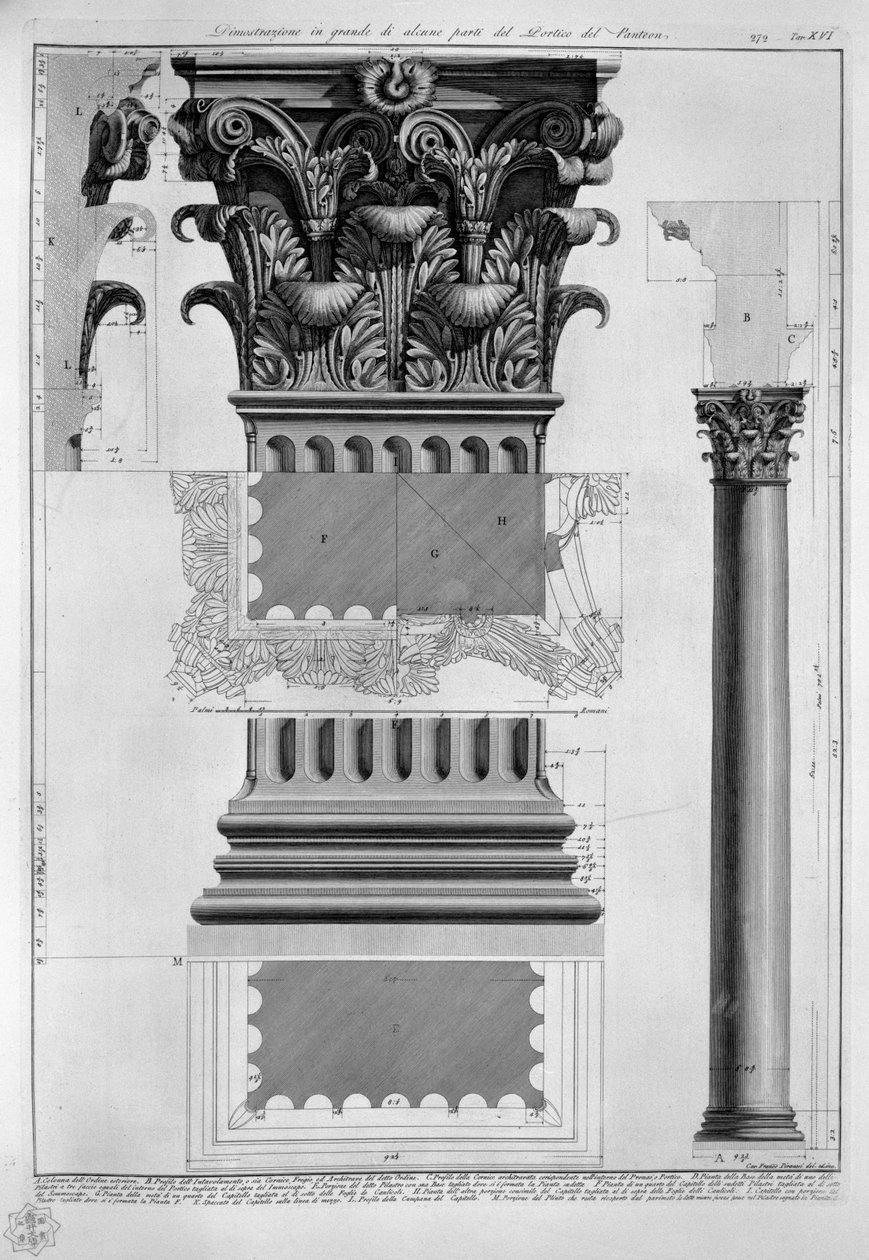 Panteon Portikosunun bazı bölümlerinin büyük gösterimi by Francesco Piranesi