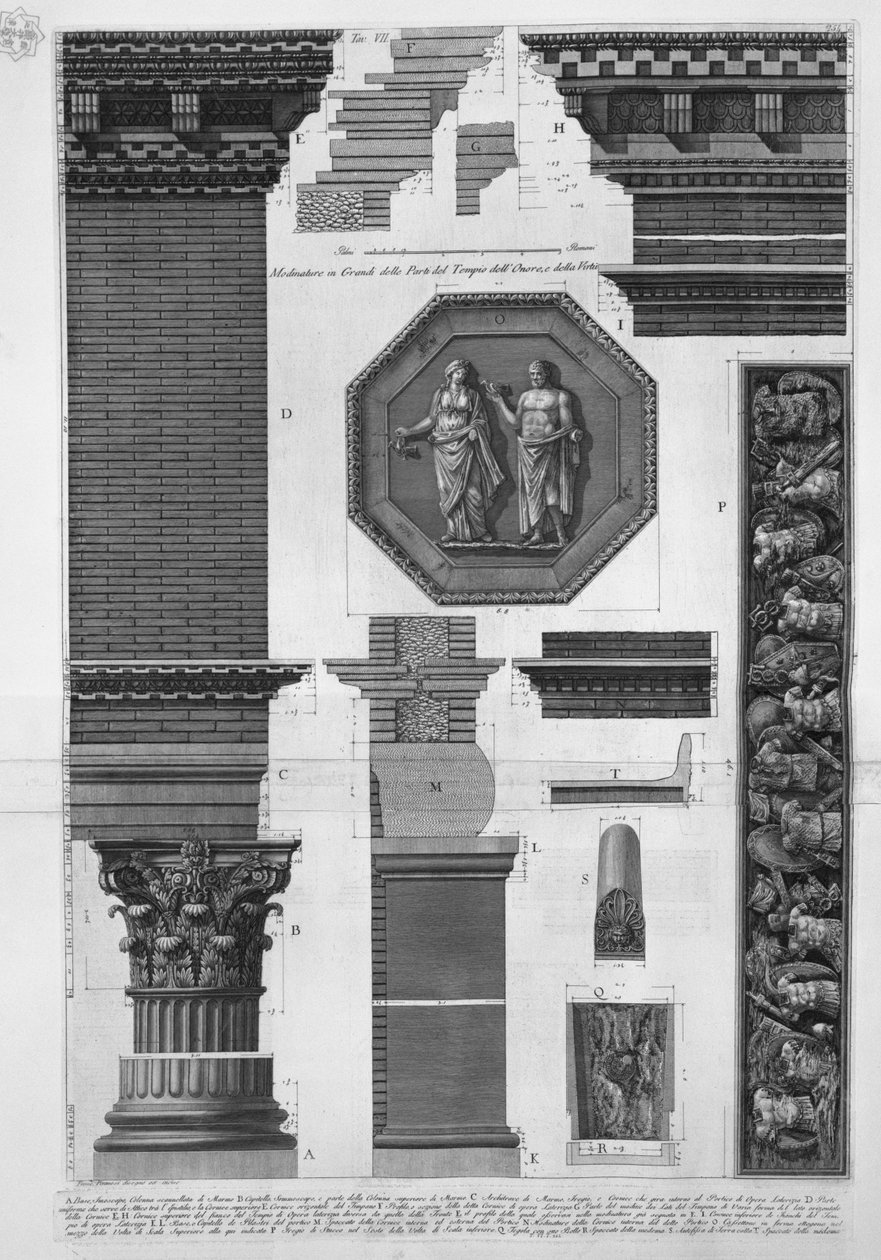 Onur Tapınağı ve Fazilet Tapınağı bölümlerinin büyük pervazları by Francesco Piranesi