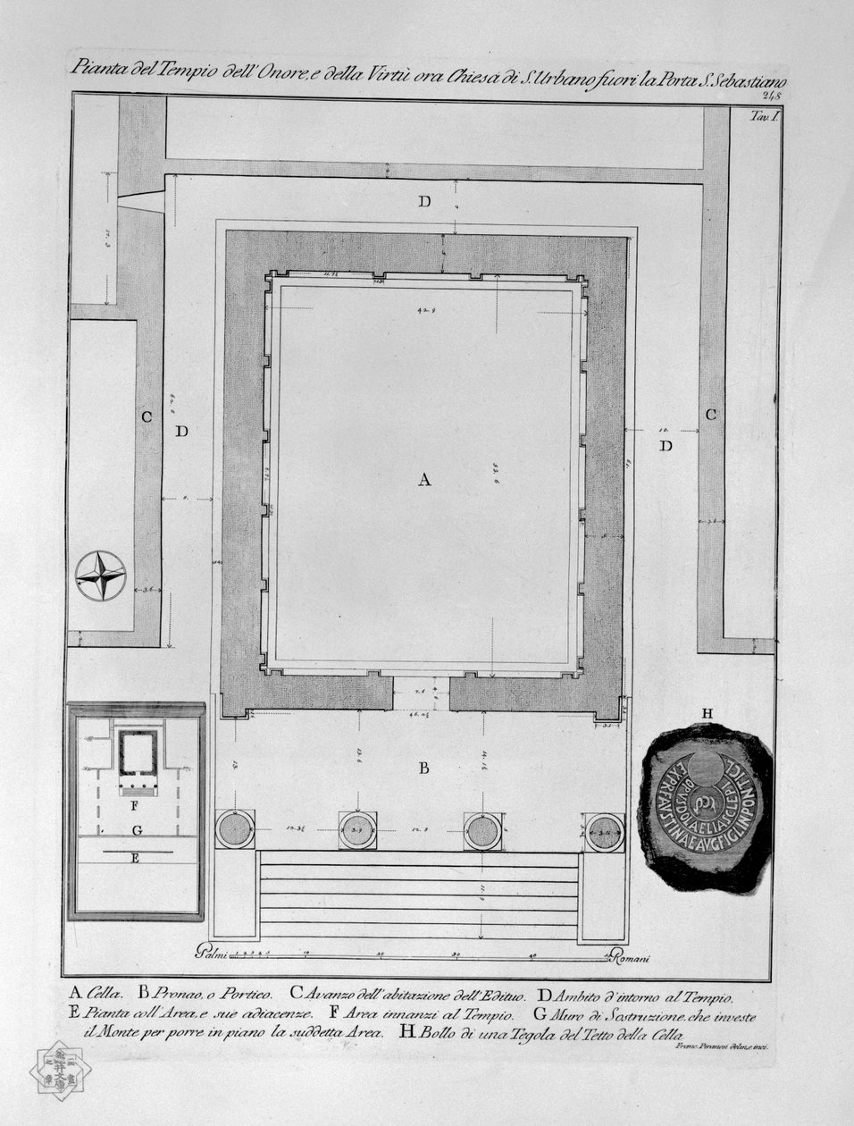 Şeref Tapınağı ve Fazilet Planı, şimdi Porta S. Sebastiano