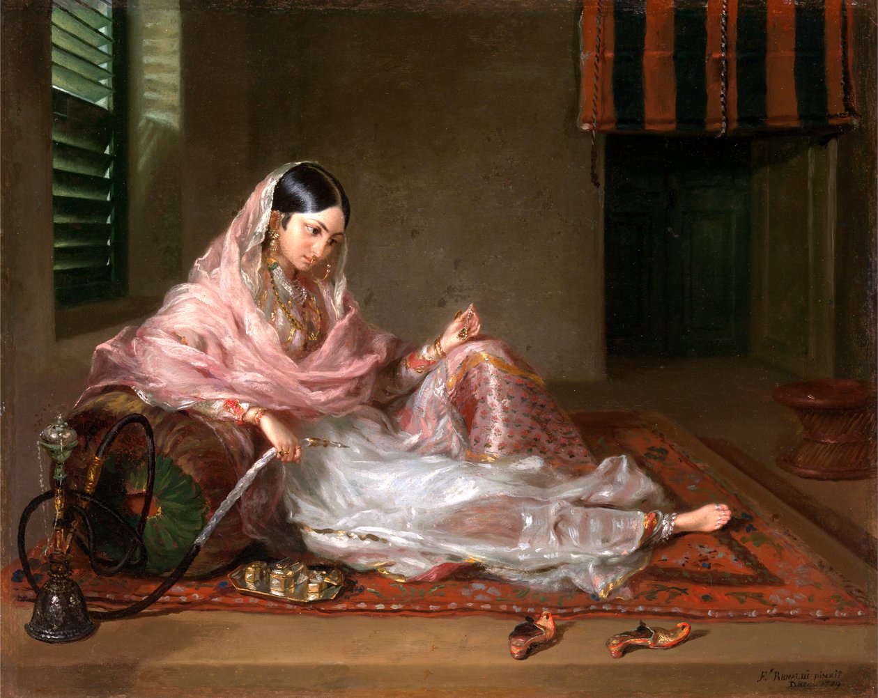 Uzanmış Müslüman Bayan veya Nargileli Hintli Bir Kız by Francesco Renaldi