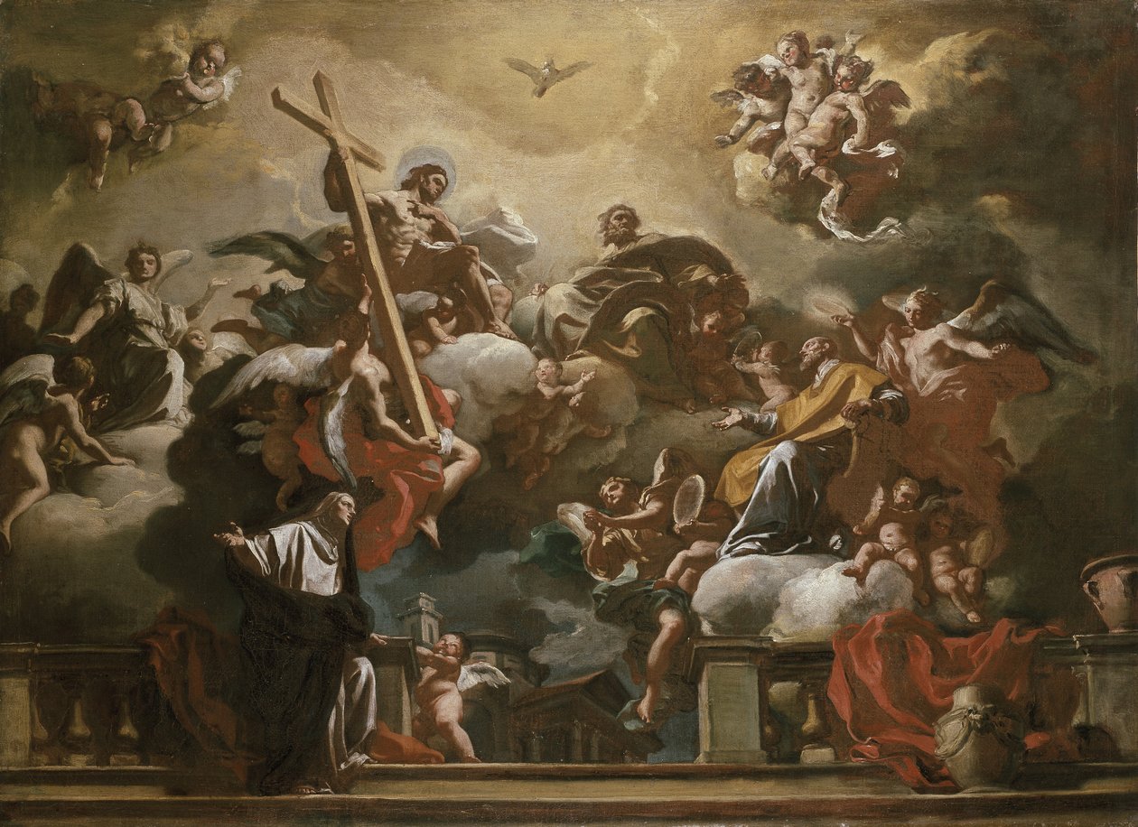 SS ile Üçlü Birlik Vizyonu. Philip Neri ve Francesca Romana, 18. yüzyıl by Francesco Solimena