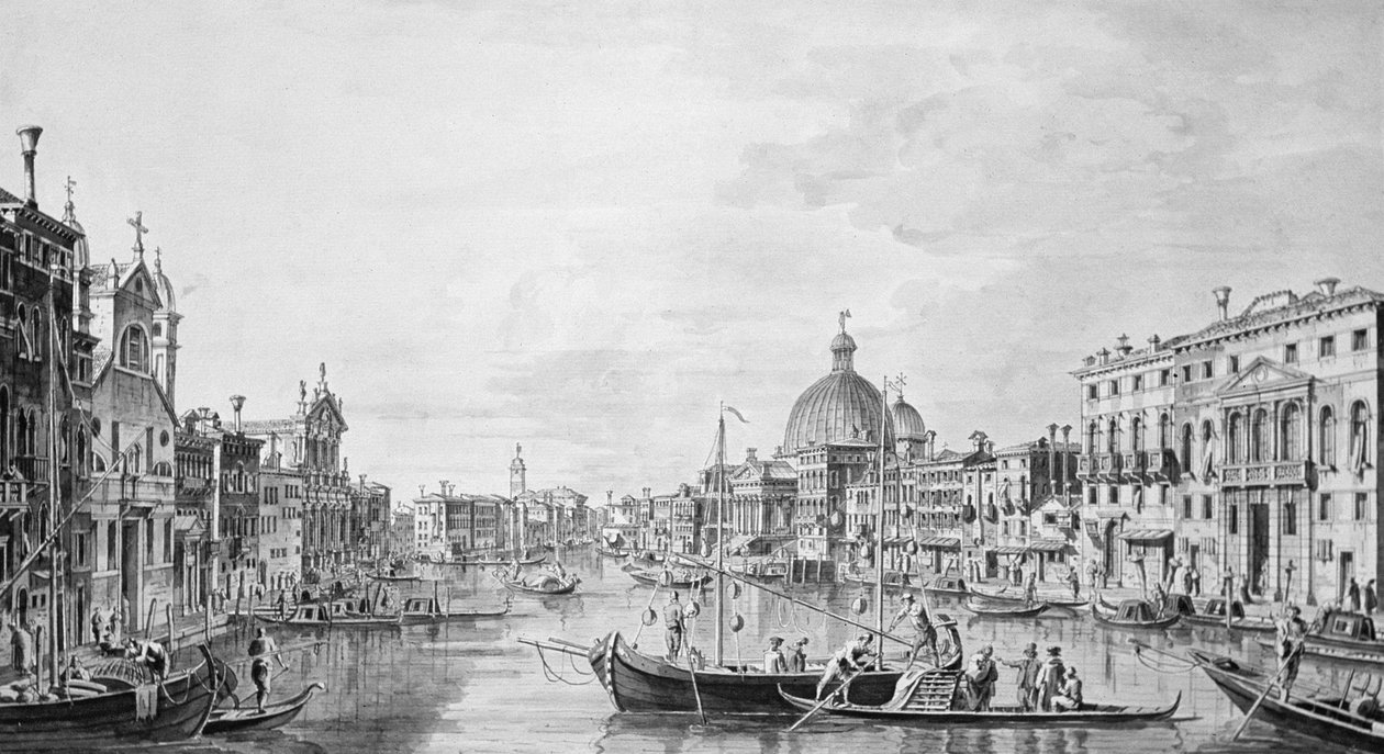 Büyük Kanal manzarası, Venedik, 1800 dolayları (kalem ve mürekkep yıkama) by Francesco Triconi