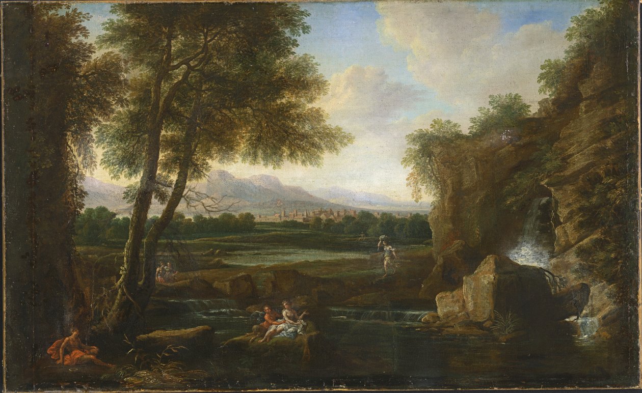 Küçük Şelale ve Köy ile Klasik Peyzaj by Francesco Zuccarelli