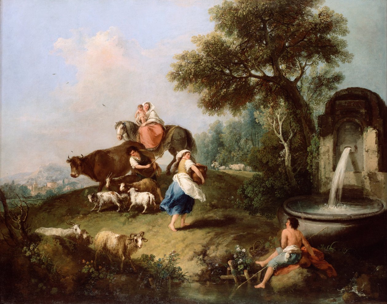 Çeşme, Figürler ve Hayvanlarla Peyzaj by Francesco Zuccarelli