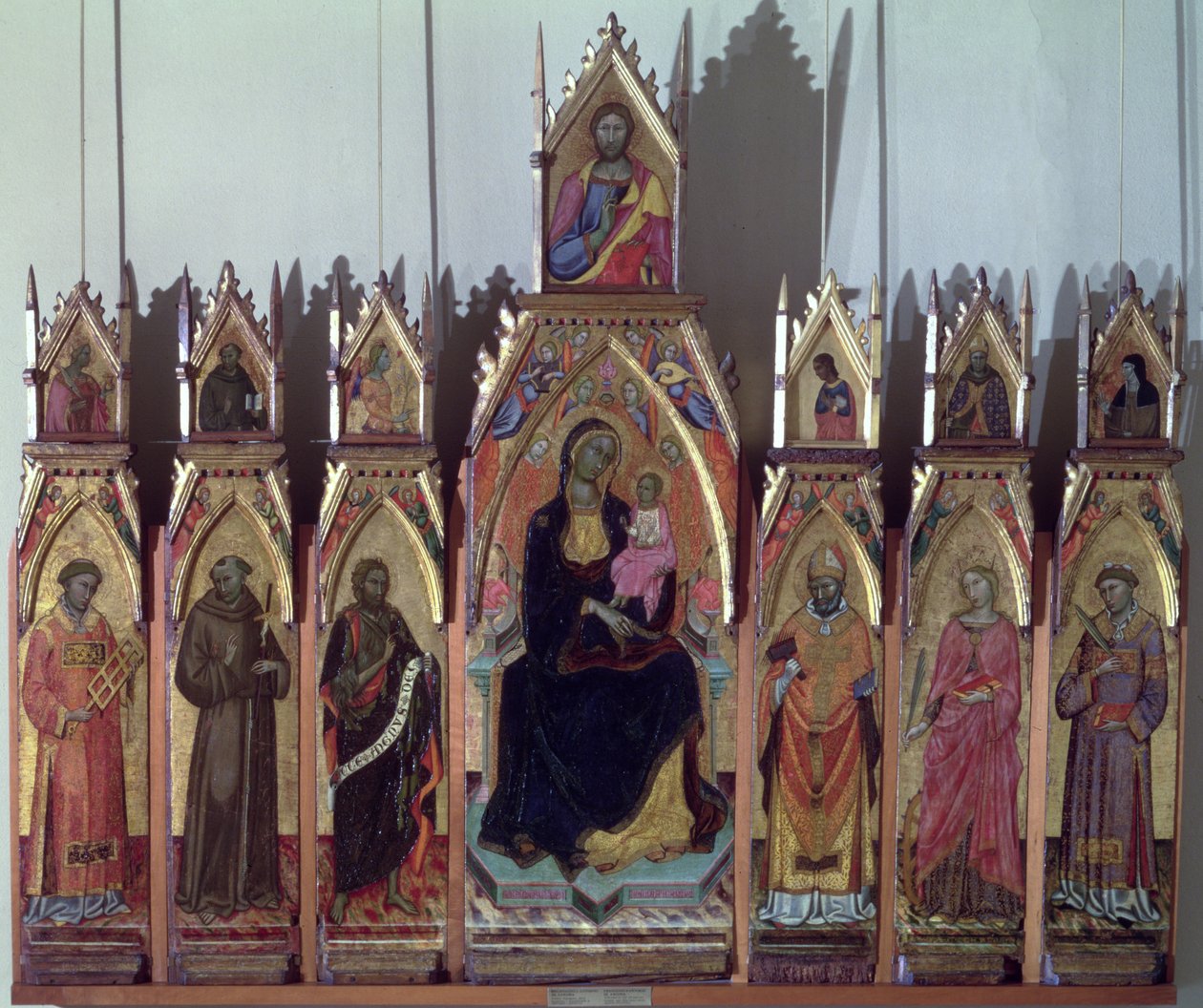 Madonna ve Çocuk, İsa ve Azizler, 1393 (panelde mizaç) by Francesco da Ancona