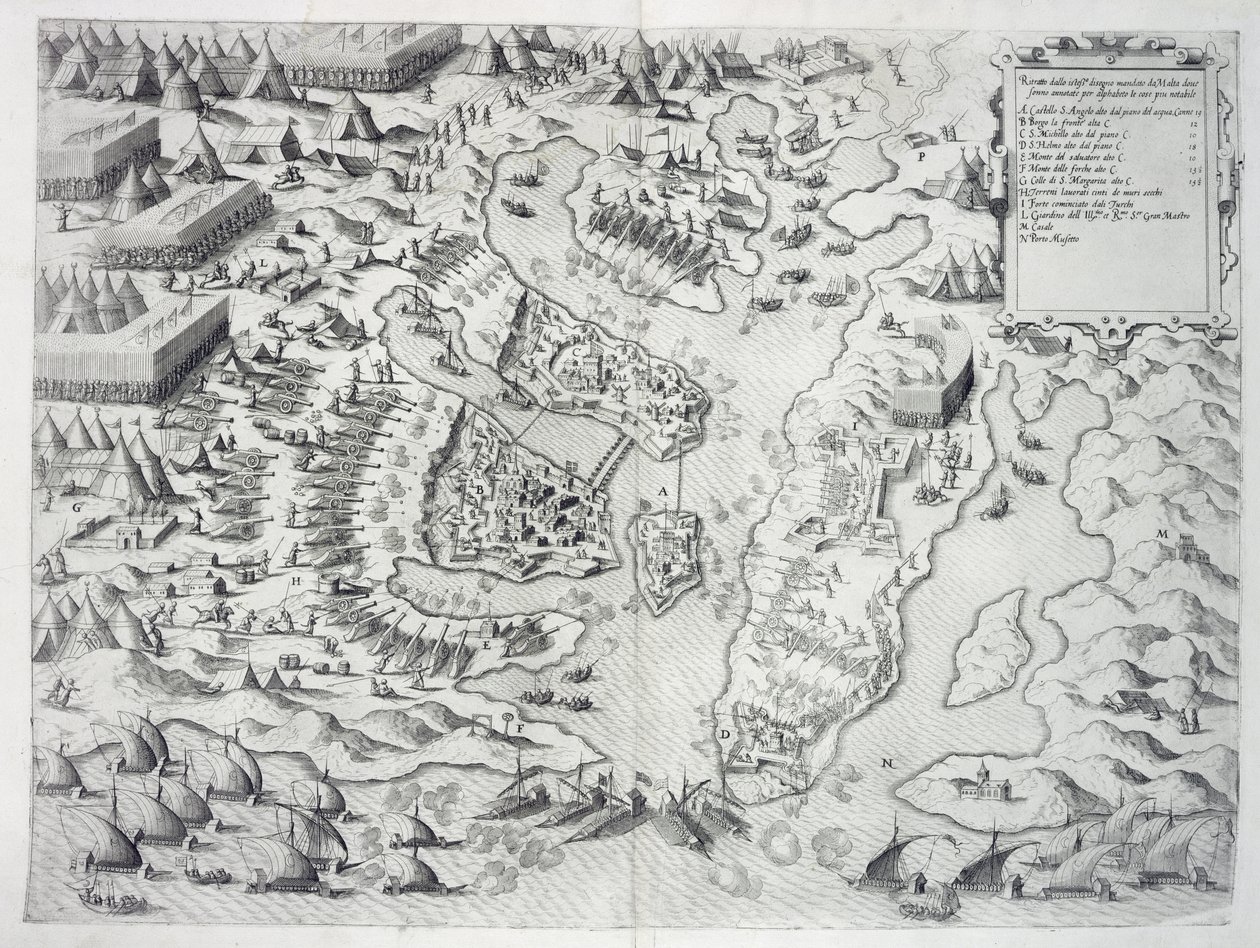 Malta, 'Della Architettura Militare'den Kafir tarafından kuşatıldı, 1551 yayınlandı by Francesco de Marchi