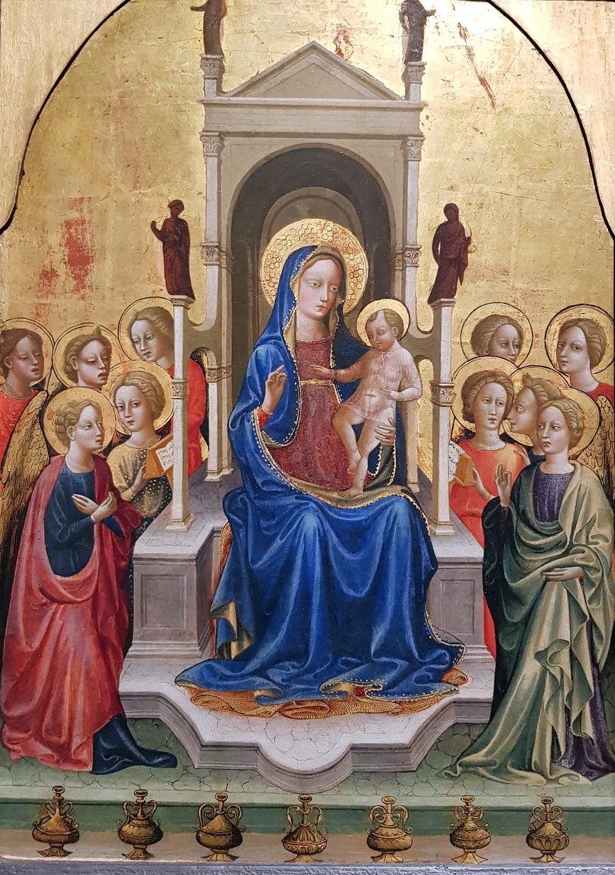 Tahttaki Bakire ve Çocuk, etrafı on Melekle çevrili by Francesco di Antonio di Bartolomeo